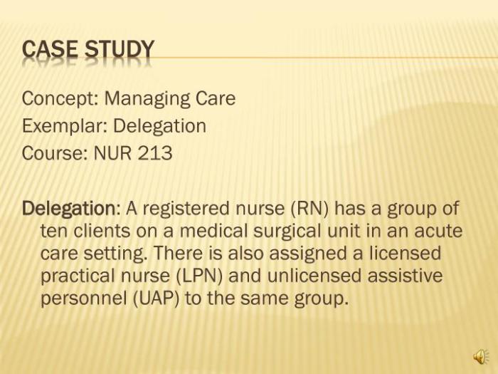 Delegation nursing case examples study care nurse