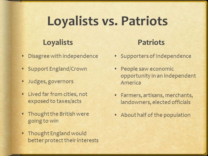 Loyalist and patriots venn diagram