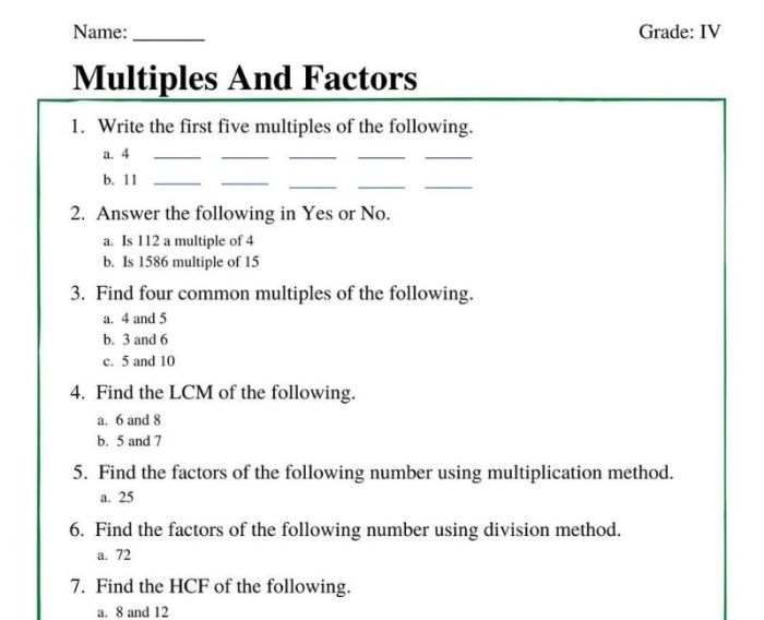 Factors worksheet multiples worksheets factoring easy multiple choice numbers mcq printable level large