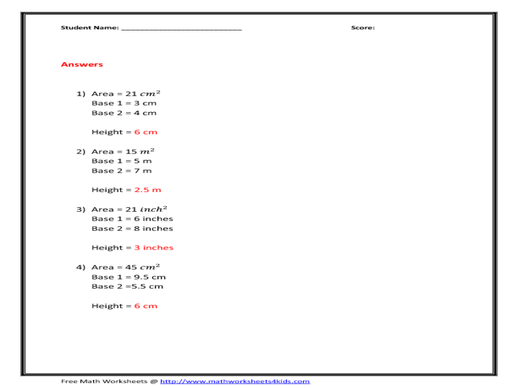 Properties of trapezoids worksheet answer key